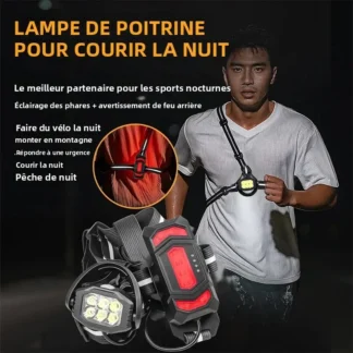 Lámpara LED frontal para el pecho, multilámpara roja de advertencia, recargable por USB, luz para correr de noche, correa reflectante triangular, luz trasera para mochila