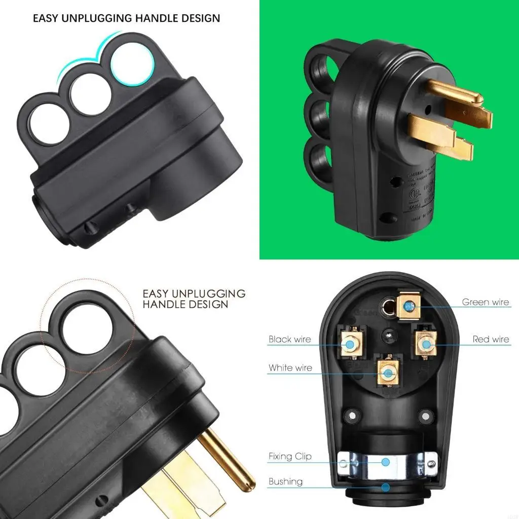 103F Profesional 50A 125V Conector alimentación para acampar Enchufe para senderismo aire libre Negro
