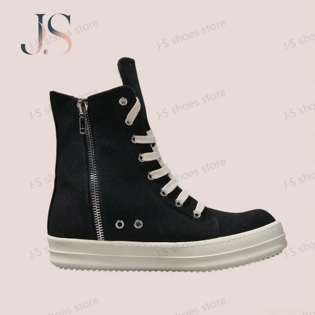R-o-Botas de lona negras Retro para hombre y mujer, zapatos informales, zapatillas de deporte de diseño clásico, zapato alto con cordones y cremallera, botines