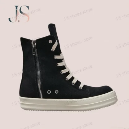 R-o-Botas de lona negras Retro para hombre y mujer, zapatos informales, zapatillas de deporte de diseño clásico, zapato alto con cordones y cremallera, botines