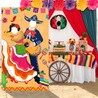 1 Pc Cinco de Mayo Fiesta pareja foto puerta Banner para suministros de fiesta, decoración de fondo de fotografía mexicana, tema mexicano