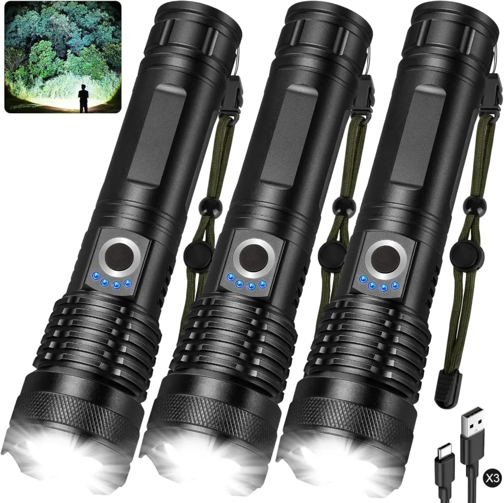 Linterna LED Recargable, 99.000 Lm Super Brillante con 5 Modos para Hogar y Camping