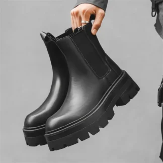 Botas chelsea altas punk de lujo a la moda para hombre, zapatos de cuero originales, botas de plataforma de vaquero, botas largas de caballero para primavera y otoño para hombre