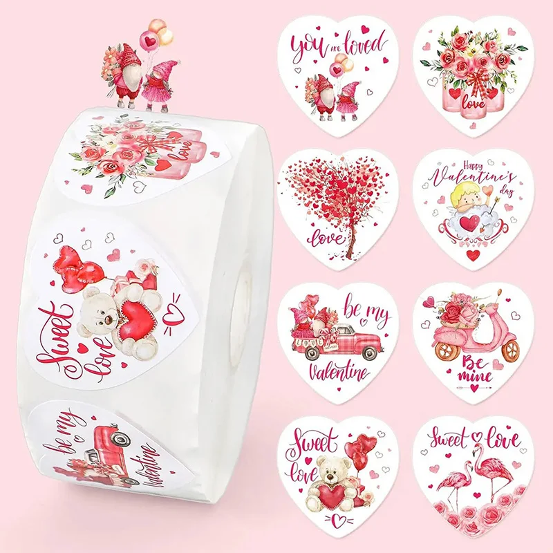 500 Uds pegatinas del Día de San Valentín pegatinas de corazón de amor para fiesta de boda, etiquetas adhesivas de papelería sellos para hornear decoración de regalos