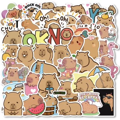 50 Uds. De pegatinas de grafiti de capibara de dibujos animados, bricolaje, álbum de recortes, portátil, motocicleta, diario, monopatín, calcomanías de animales Kawaii, juguete para regalo para niños
