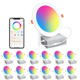 Iluminación empotrable Luz empotrable LED de 16W que cambia de color RGBCW de 6 pulgadas con caja de conexiones, luz empotrable de techo de 1300 lúmenes compatible con