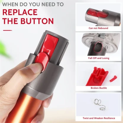 ¡A01R! 6 uds tubo de varita/botón de lengüeta de pestillo de Clip de cabeza de limpiador para Dyson V7 V8 V10 V11 V15 botón de herramienta de repuesto de vacío con resorte