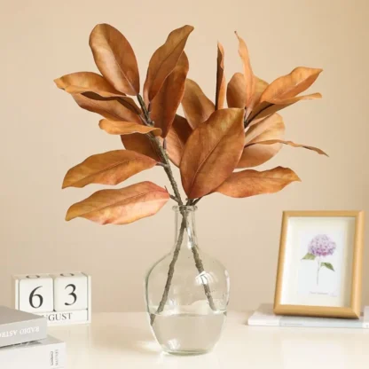 Rama de hoja de Magnolia Artificial de 57cm, planta de Magnolia falsa de tacto Real realista, arte Floral hecho a mano, plantas verdes simuladas