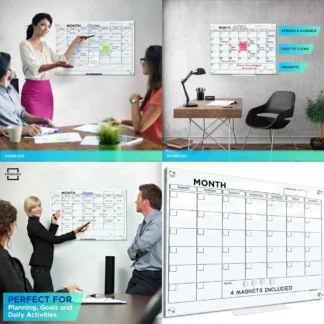 Planificador de calendario grande de borrado en seco de vidrio montado en la pared de 18x24 pulgadas con pizarra blanca mensual y bandeja marcadora