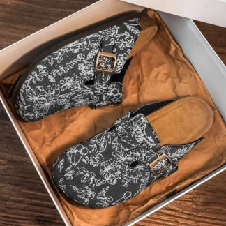 2025 Zapatillas Baotou para las cuatro estaciones para hombres y mujeres, zapatos de pareja de media zapatilla de corcho ligeros, zapatillas perezosas sin cordones retro