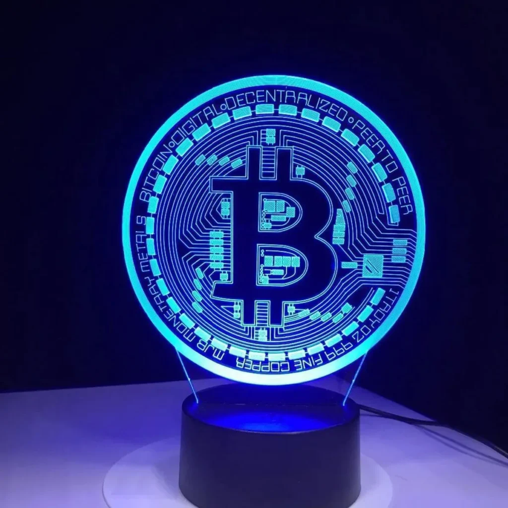 Bitcoin Coin Art-luz nocturna Led acrílica para habitación, luz nocturna decorativa con Sensor táctil, lámpara de noche de mesa 3D que cambia de 16 colores