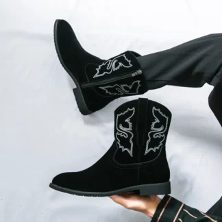 Botas altas para hombre, botas de estilo occidental con bordado de ante sintético, tallas 38-46