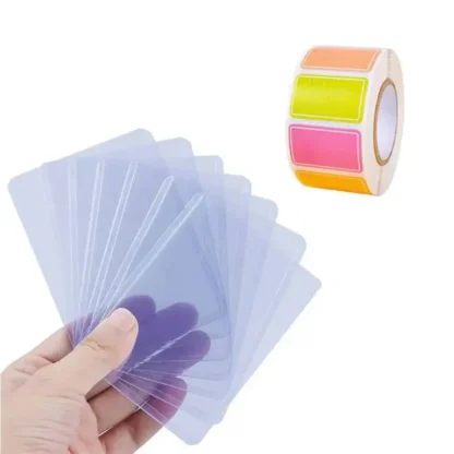 1 rollo de etiquetas + 15 fundas para tarjetas Fundas para tarjetas con etiquetas organizadoras, fundas para tarjetas de identificación, set de papelería diario