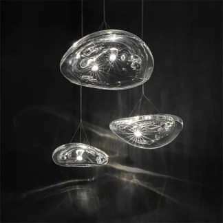 Lámpara colgante Manta de diseño, disco de cristal transparente, luz colgante, decoración artística, lámpara de hoja para restaurante, lámpara de noche para cena, luz de escalera