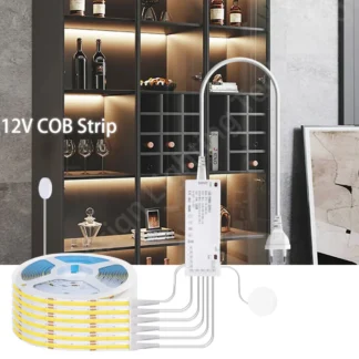 Tira de luces LED COB de 12V para armario, 320LED/M, estante de cocina, despensa, escaparate, armario, lámpara de retroiluminación, Sensor de movimiento táctil manual regulable