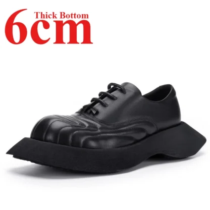 Zapatos Derby informales con diseño de suela Irregular para hombre, zapatos con suela gruesa de 6cm, de cuero genuino, hechos a mano, a la moda, con aumento de altura