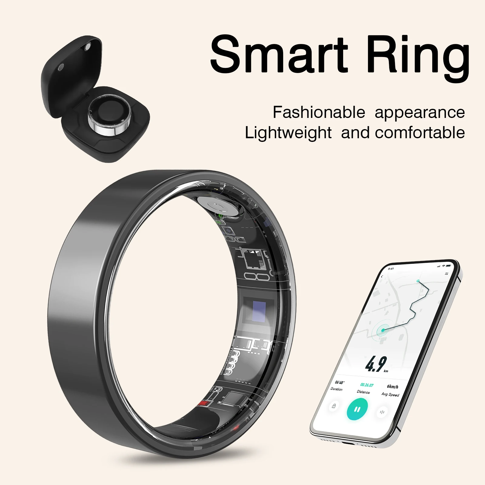 Anillo inteligente, monitoreo del sueño, seguimiento de ejercicios, compatible con iPhone y Android, regalo navideño, adecuado para mujeres y hombres