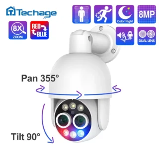 Techage-cámara IP POE de 8MP, lente Dual, vídeo CCTV HD, Audio inteligente AI para exteriores, seguimiento automático, cámara PTZ, sistema de seguridad de vigilancia