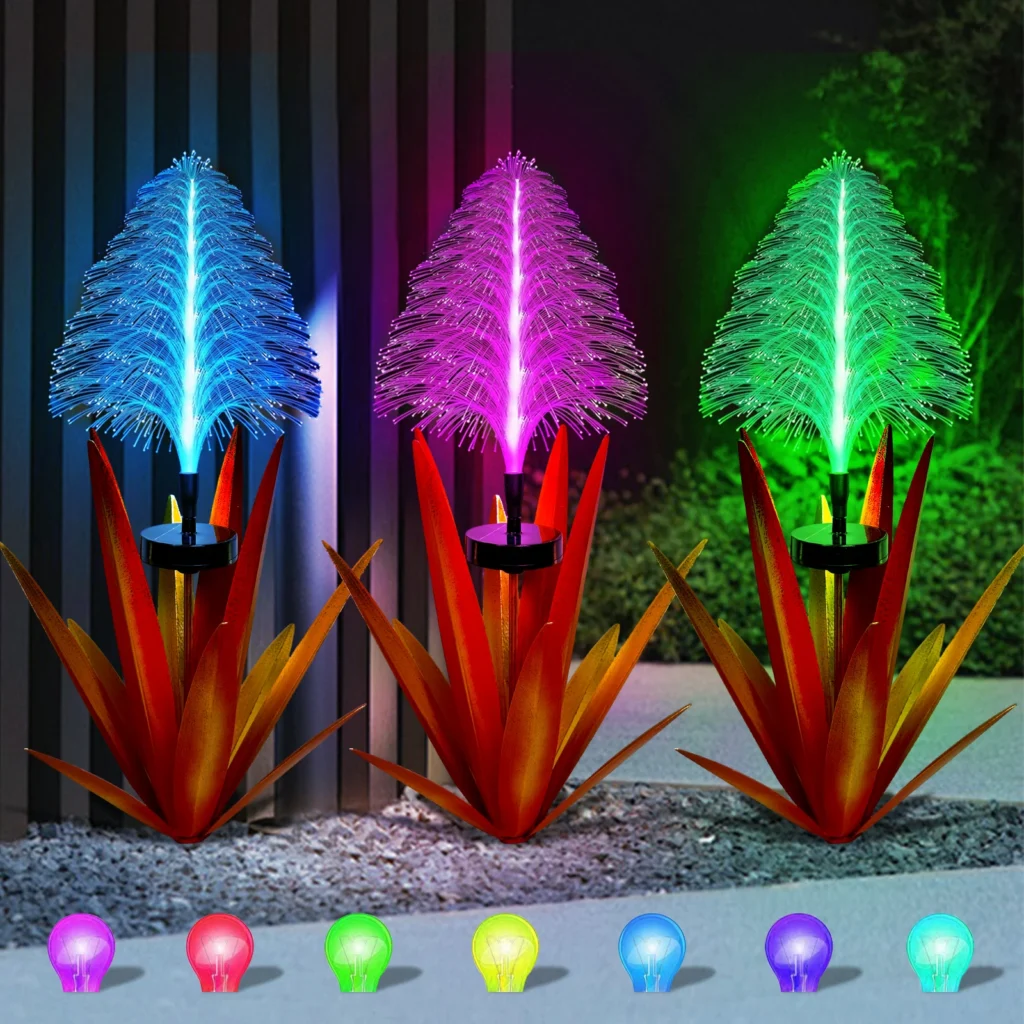 Luz decorativa de jardín de ágata de metal solar de 1 pieza, agave de caña de fibra solar, artifi engrosado de gran tamaño de metal resistente de 12 hojas