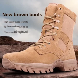 Botas de combate Zapatos de entrenamiento marrones para hombres Botas altas de entrenamiento de combate al aire libre Botas de senderismo resistentes al desgaste Botas de desierto