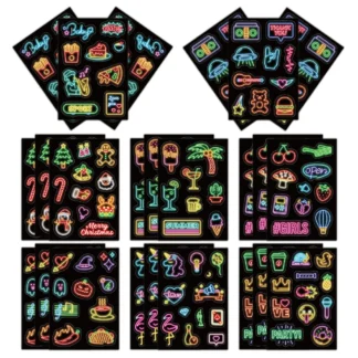 Pegatinas originales de neón para el cuello, adhesivos bonitos de dibujos animados para el manual, funda de teléfono, decoración de escritorio para Notebook, pegatinas impermeables, 8 piezas