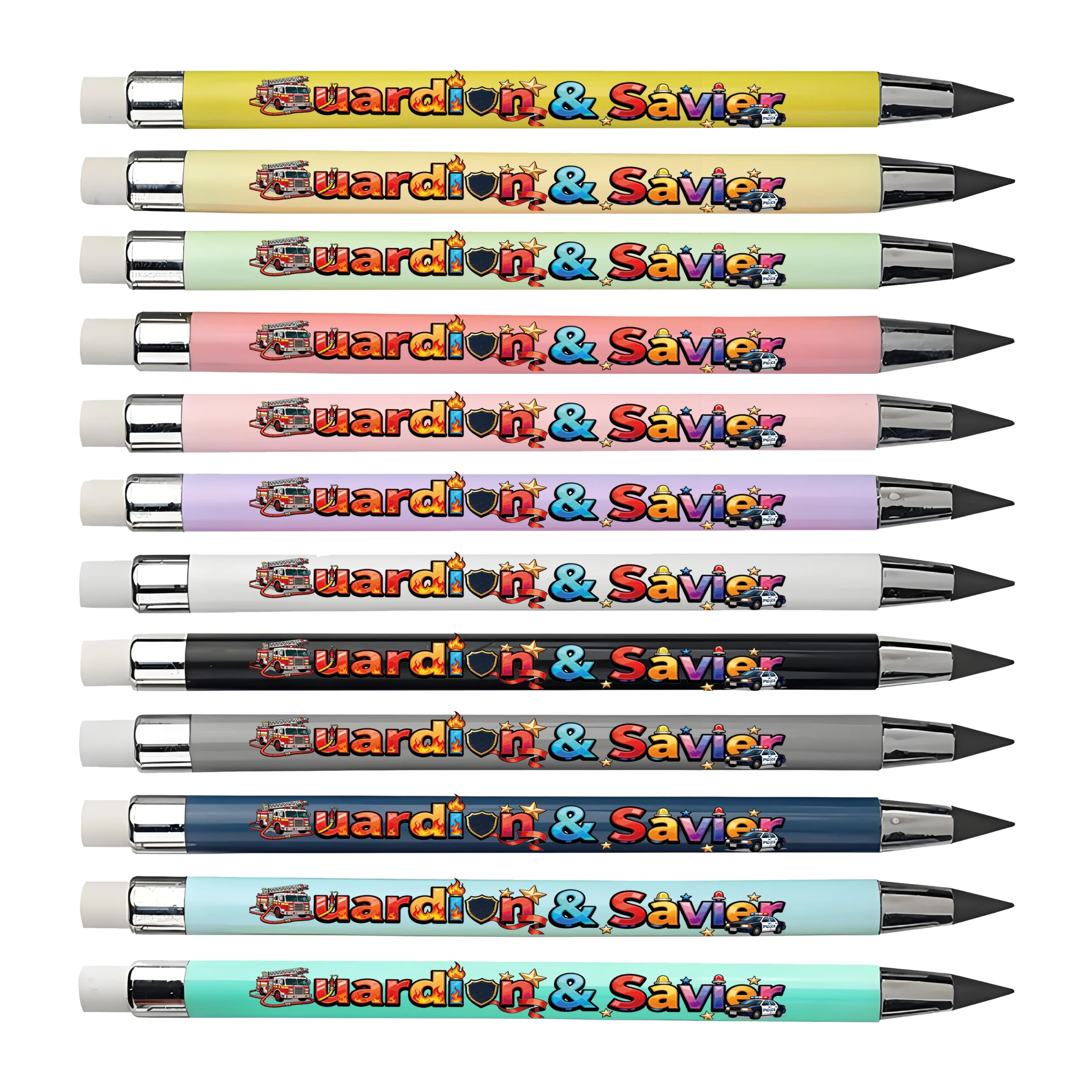 12 uds/24 Uds camión de bomberos coche de policía lápiz eterno serie Life Guardian negro sin afilar lápiz eterno para bocetos