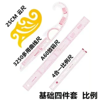 Regla de fabricación y codificación de patrones, fabricación de proporciones de ropa, herramienta de corte de curvas de ropa, fabricación de patrones multifuncional, 4 Uds.