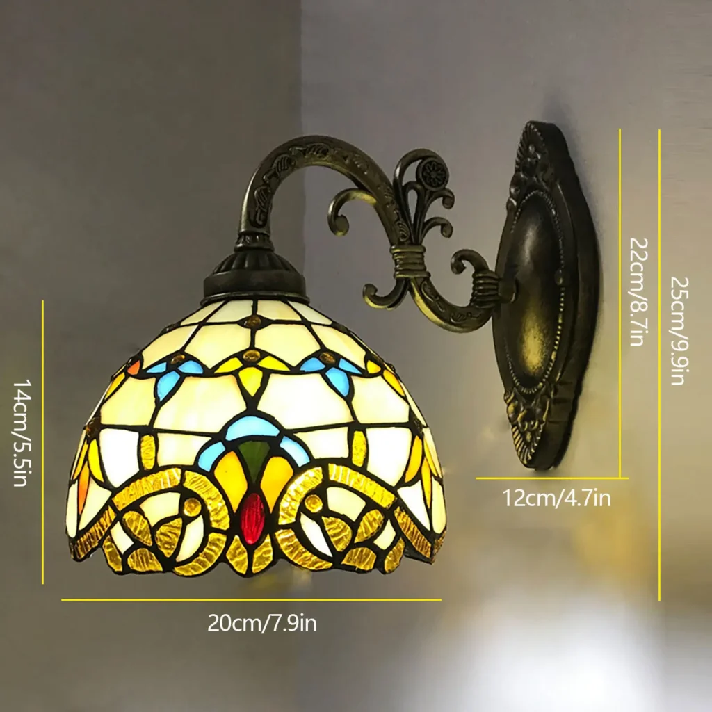 Aplique de pared estilo Tiffany Retro, lámpara de cristal Vintage, Base E27 para dormitorio y sala de estar