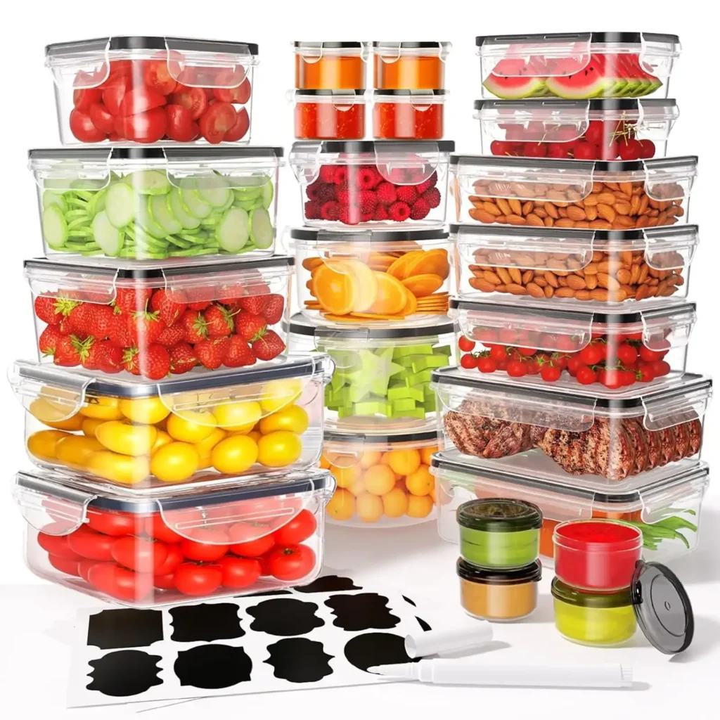 50 contenedores de almacenamiento de alimentos con tapas, contenedores de plástico, organizadores de cocina y almacenamiento (24 contenedores + 24 tapas)