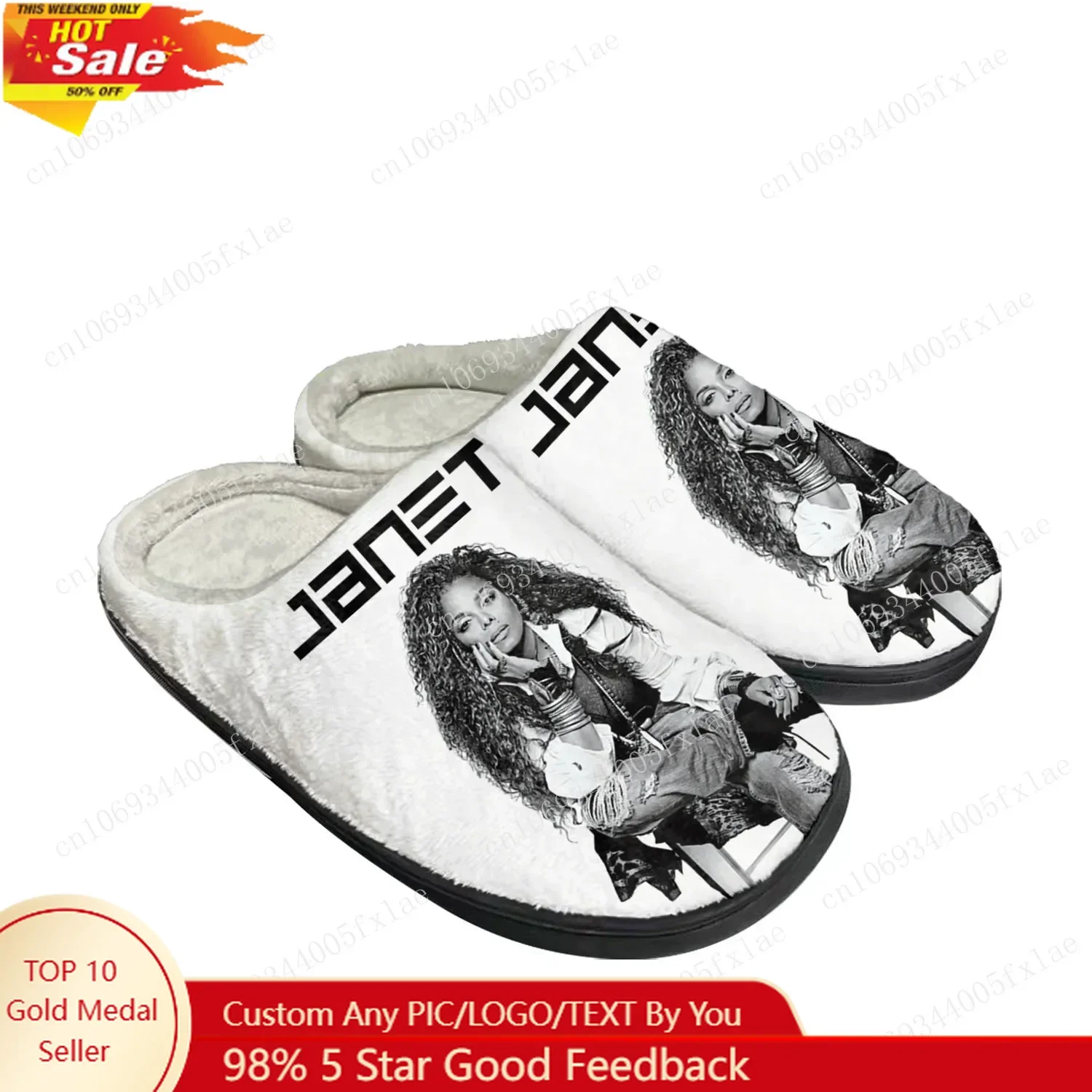 Zapatillas personalizadas de algodón para el hogar de Janet Jackson Singer Pop, sandalias para hombre y mujer, zapatos informales de felpa para dormitorio, zapatillas térmicas para mantener el calor