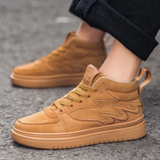 Zapatillas altas marrones para Hombre, zapatos de Skateboard de calidad con plataforma, calzado informal de diseñador para Hombre, Zapatillas para Hombre