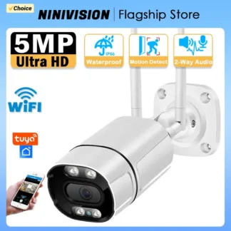 Cámara tipo bala WIFI de 5MP, 2K, aplicación Tuya, cámara IP inalámbrica de seguridad para exteriores, Audio bidireccional, WiFi, cámaras de videovigilancia CCTV para el hogar