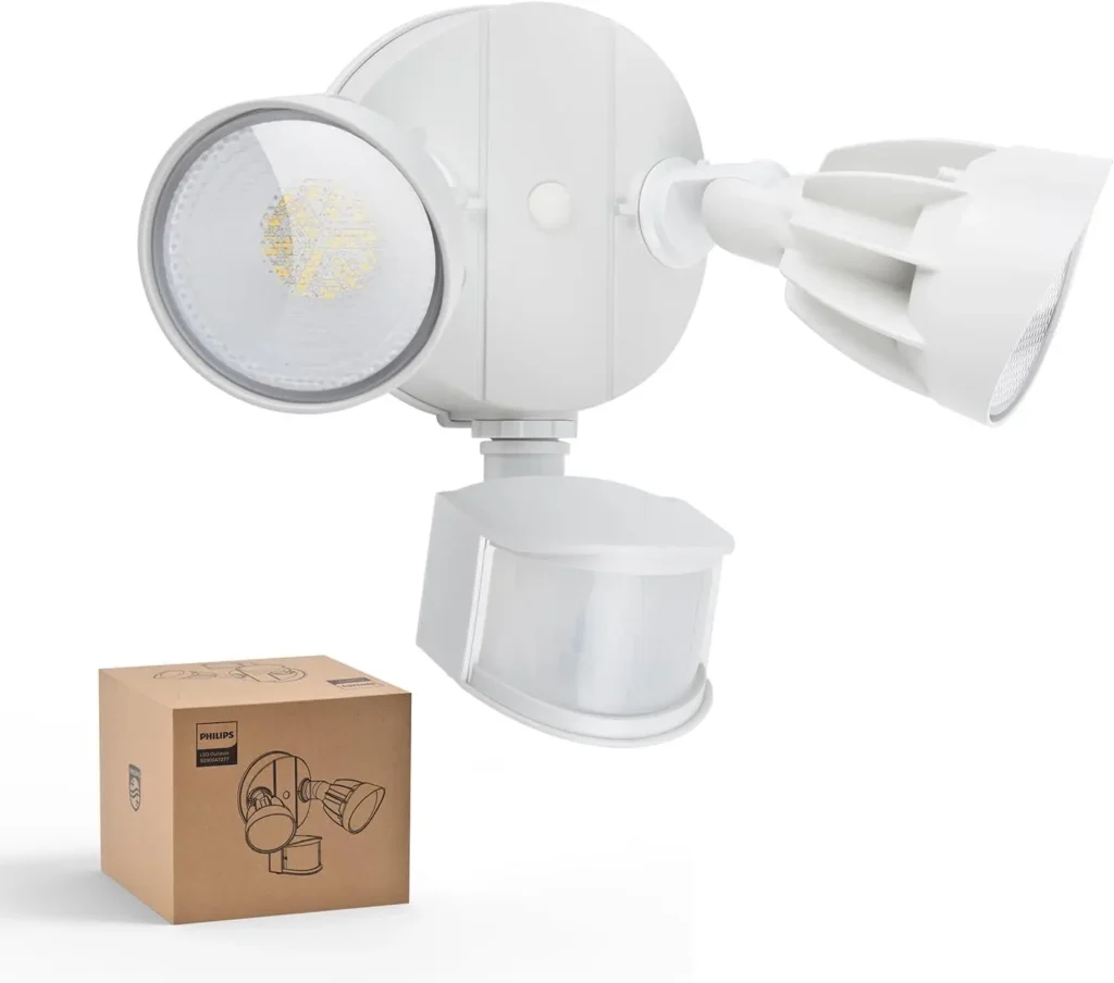 Luz de seguridad LED de 44W y 4200 lm con sensor de movimiento PIR, reflector impermeable para exteriores, atardecer al amanecer, cabezales ajustables