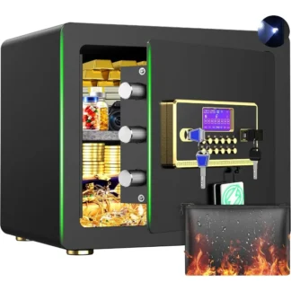 Caja fuerte para el hogar con sistema de alarma con teclado digital para almacenamiento de joyas y efectivo con estantes ajustables Luz LED ignífuga y Wa