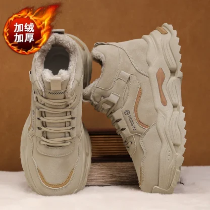 Zapatos informales cálidos de lana de suela gruesa de invierno para hombre, calzado antideslizante para trabajo, deportes, protección laboral y ropa de trabajo