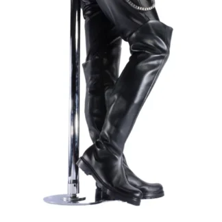 Botas por encima de la rodilla de cuero para hombre, zapatos de rendimiento de tubo de acero de invierno, botas de montar de suela gruesa con punta redonda, botas de vaquero del oeste sin cordones