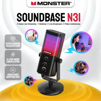 Monster Soundbase N31 Micrófono USB para juegos, micrófono condensador hipercardioide con botón de silencio para juegos, flexión en vivo