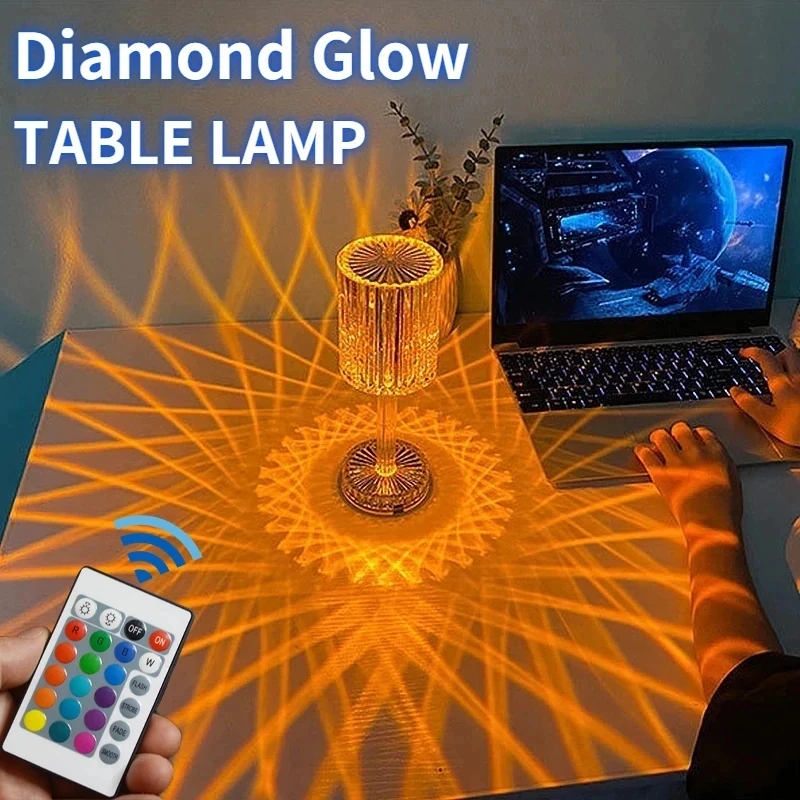 Luz LED nocturna, lámpara de cristal, proyección, recargable por USB, Color táctil, decoración de habitación, lámpara de mesa de ambiente
