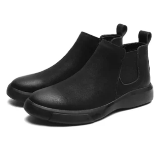 Botas Chelsea para hombre, zapatos cálidos de invierno con forro polar, botas informales con suela de goma para hombre, zapatos de cuero para hombre de talla grande