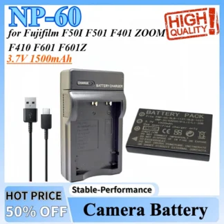 NP-60 NP60 SLB-1137 SLB-1037 CNP30 KLIC-5000 D-Li2 Li-20B Batería + Cargador para Fujifilm F50I F501 F401 ZOOM F410 F601 F601Z