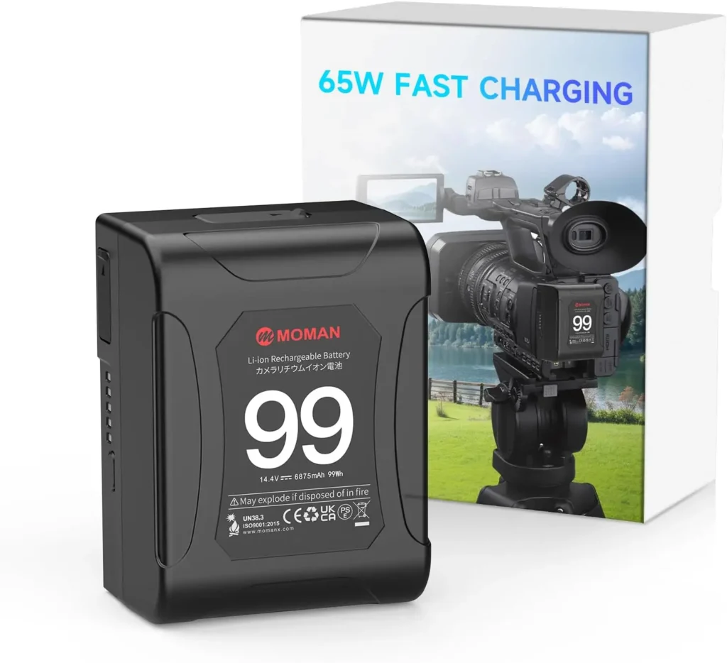 Moman V-Mount Battery Power 99 Cámara bettert Mini V Lock Baterías 99Wh 15A Hasta 200WDraw con salidas D-Tap y USB-C duales de 65W
