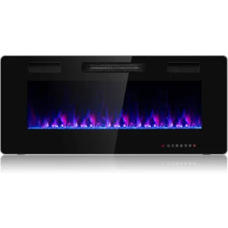 Inserto para chimenea eléctrica empotrable de 42 pulgadas con capacidad de calefacción de 750W y 1500W, 12 colores de llama ajustables y configuración de velocidad Rem