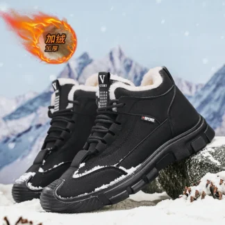 Nuevos zapatos altos de algodón grueso de felpa y parte superior de otoño e invierno para hombres, informales, antideslizantes, suela gruesa, resistentes al frío, algodón cálido