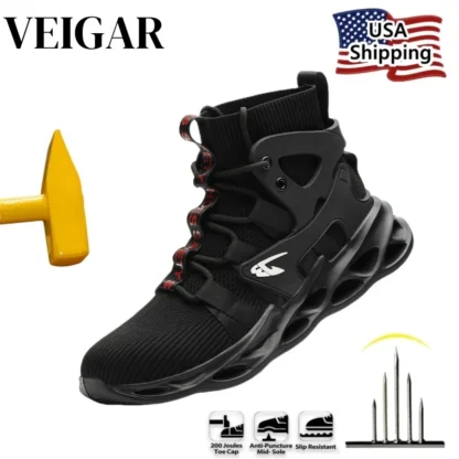 Zapatos de trabajo con punta de acero, zapatos de seguridad cómodos y elásticos, zapatillas de trabajo para hombre, botas ligeras protectoras de seguridad