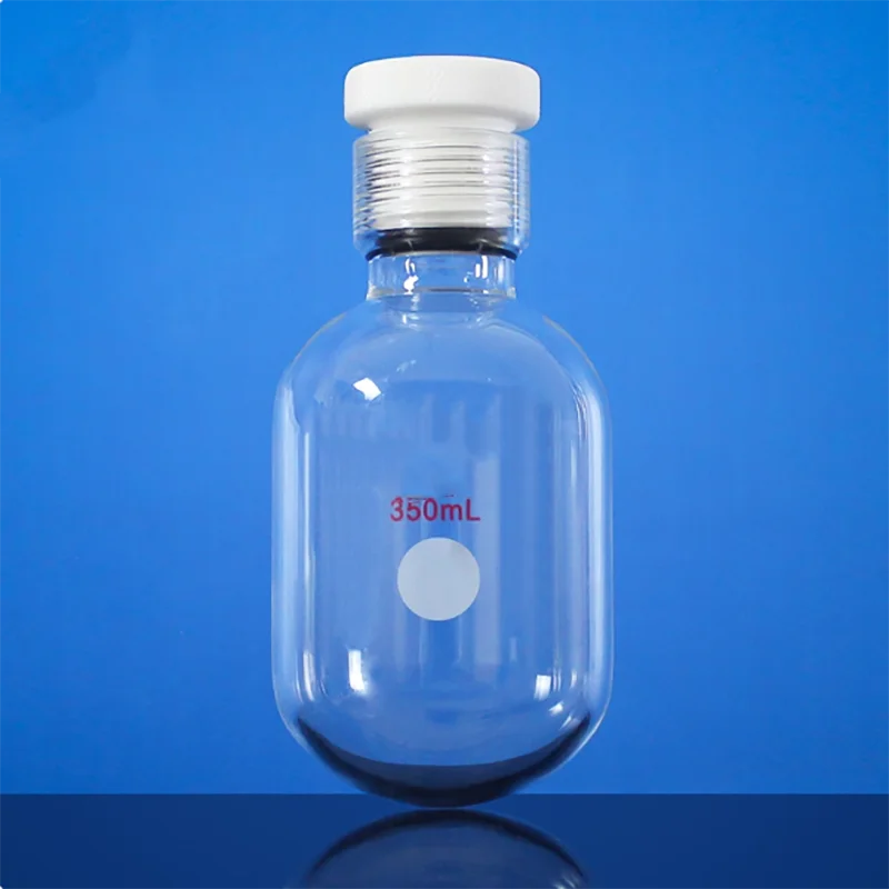 Botella resistente a la presión de paredes gruesas, tapón de PTFE, tubo resistente a la presión con tapa de tornillo, hidrólisis sellada de 75ml, 100ml, 150ml y 350ml