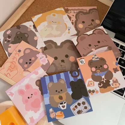 Tarjeta decorativa de doble cara de oso de galletas, álbum de diario de fondo cuadrado, pegatina de pared, accesorios de foto, papelería, regalo, 9 piezas