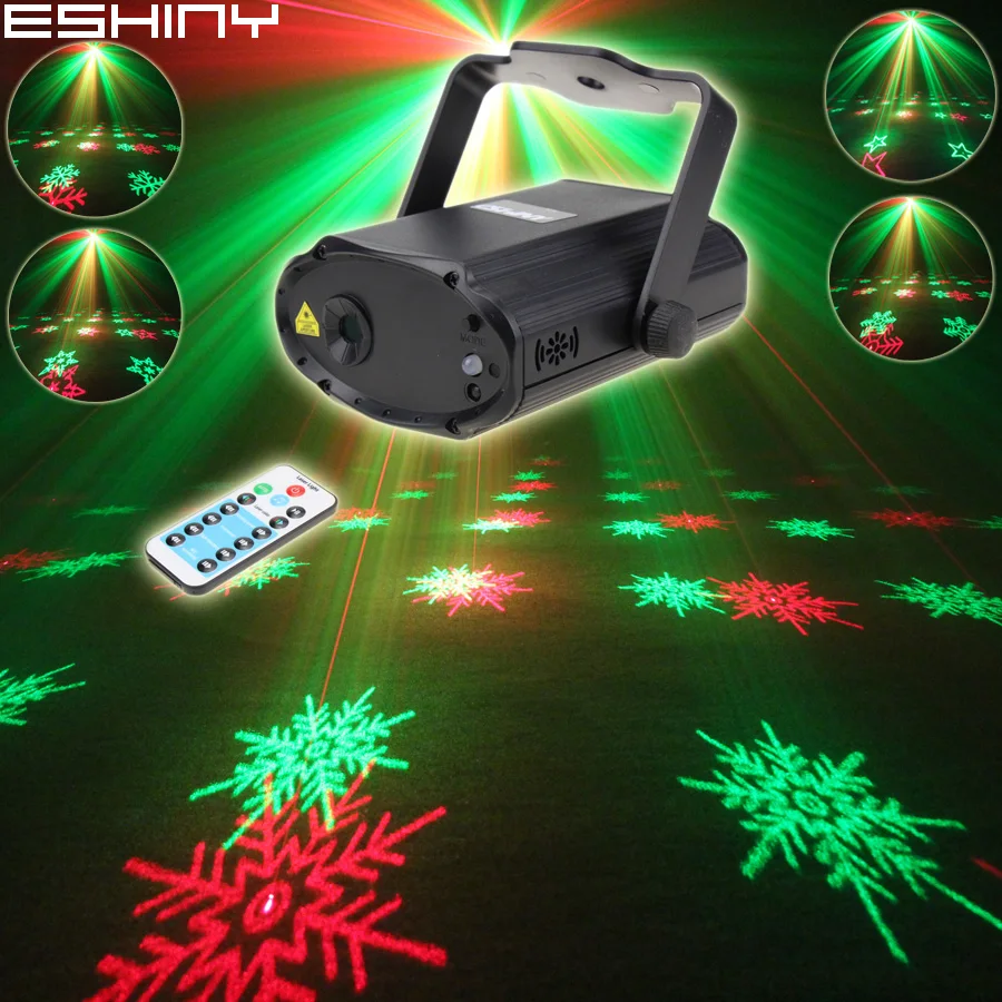 ESHINY-proyector láser remoto Mini R & G, 6 patrones de copos de nieve, DJ, baile, discoteca, Bar, fiesta en casa, efecto de escenario de Navidad, espectáculo de luces T164D2