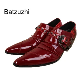 Batzuzhi-zapatos de vestir de cuero para hombre, calzado de boda de punta Roja, zapatos de vestir formales, calzado de fiesta/escenario, de diseñador de moda