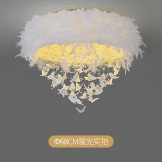 Lámpara de techo LED para dormitorio de niña, sencilla, moderna, nórdica, con plumas redondas, cálida, romántica, personalidad