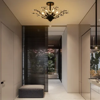 Lámpara de araña de cristal vintage de 5 luces, lámpara colgante de rama negra con enchufes E12, accesorio de techo elegante y romántico para decoración del hogar